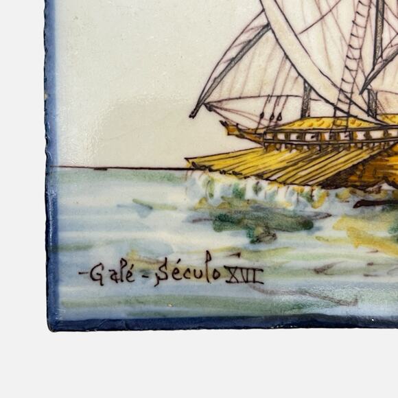 Portuguese Tile Ship Gale Seculo XVI Handpainted Battistini de Maria de Portugal - Picture 8 of 13